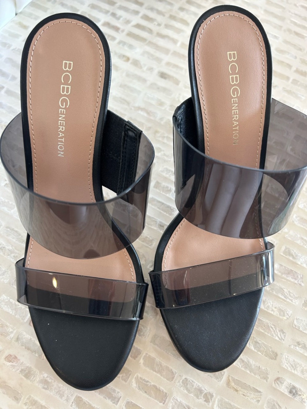 BCBGeneration Black Smoke Patent Two-Band Slide Heels - Picture 3 of 4